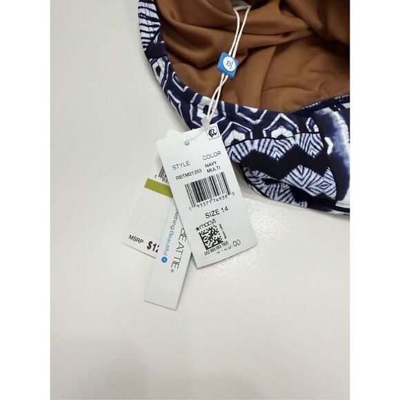 Bleu Rod Beattie Navy Multi Print Bamboo Island Time One Piece Swimsuit 14 NWT - Picture 6 of 8